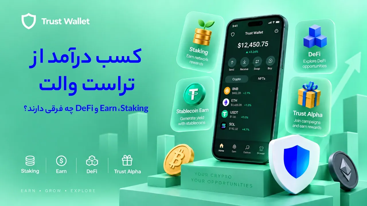 کسب درآمد از تراست والت؛ Staking، Earn و DeFi چه فرقی دارند؟