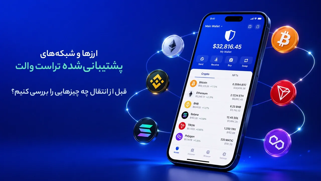 ارزها و شبکه‌های پشتیبانی‌شده تراست والت؛ قبل از انتقال چه چیزهایی را بررسی کنیم؟