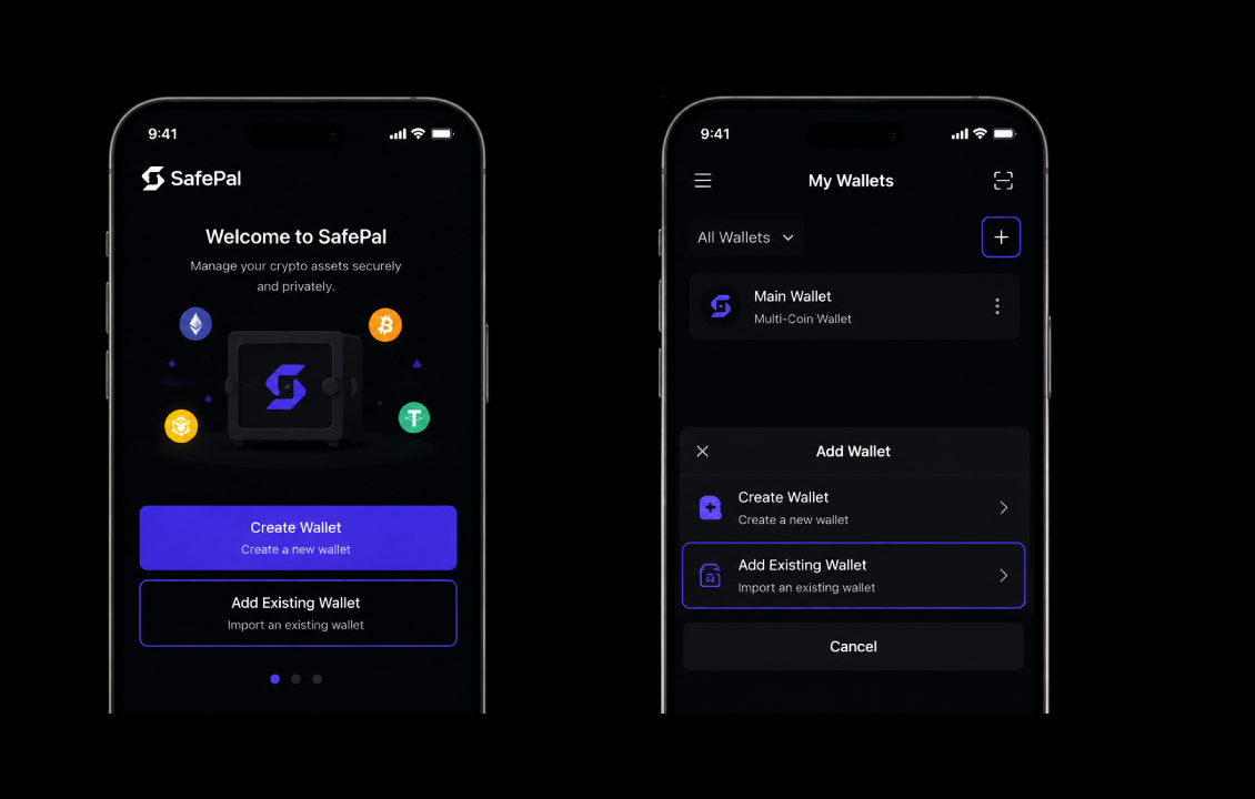 انتخاب Add Existing Wallet در SafePal برای وارد کردن کیف پول Trust Wallet