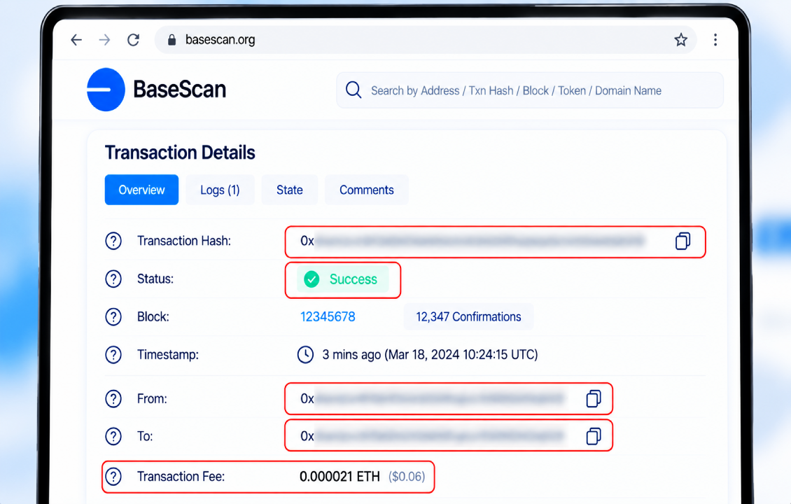 بررسی TXID و وضعیت تراکنش شبکه Base در SafePal