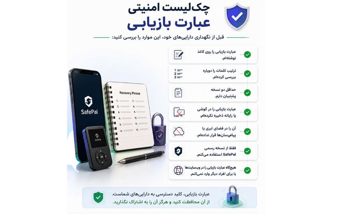 چکلیست امنیتی عبارت بازیابی سیف پل برای نگهداری امن کیف پول ارز دیجیتال