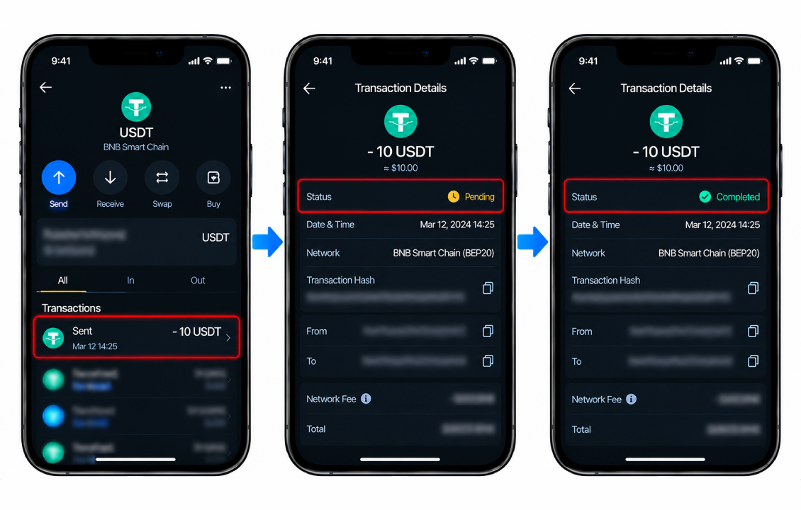 بررسی وضعیت Pending یا Confirmed برای لغو تراکنش SafePal