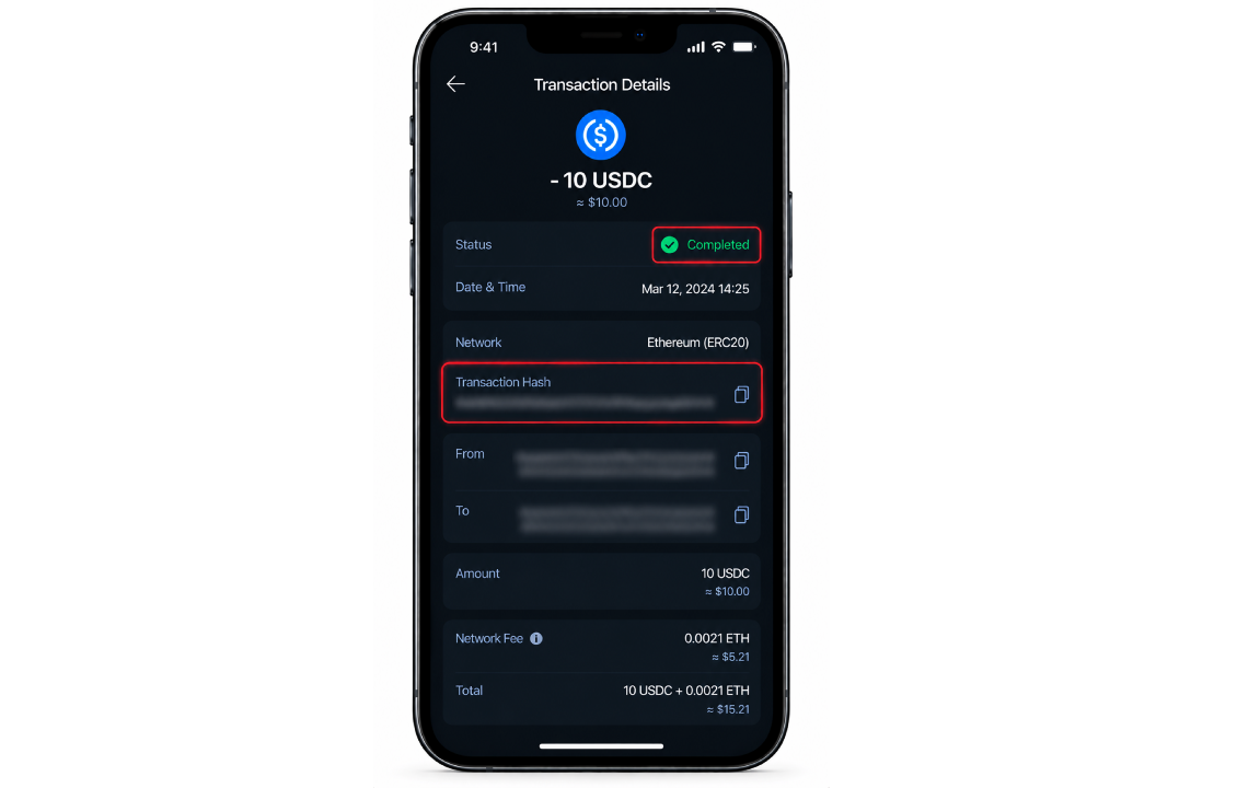 بررسی وضعیت و زمان انتقال در SafePal از تاریخچه تراکنش