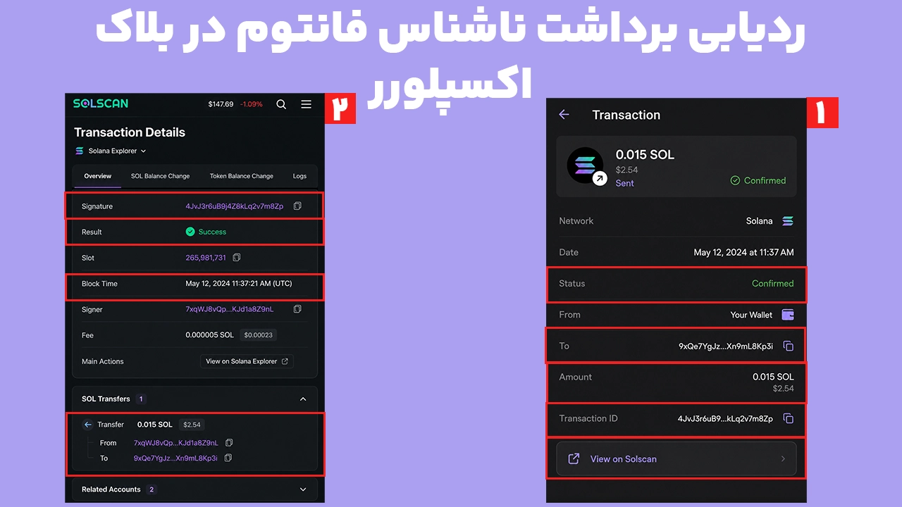 بررسی تراکنش مشکوک و TXID پس از هک کیف پول فانتوم در Solscan