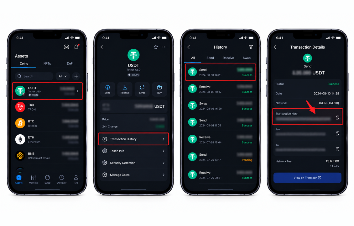 بررسی TXID برای رفع مشکل ارسال نشدن تتر در سیف پل
