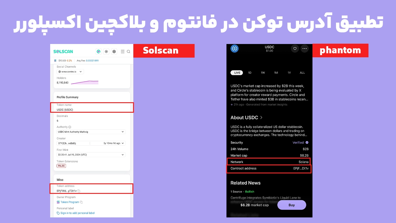 تطبیق Contract Address در فانتوم با Solscan برای تشخیص اصالت توکن