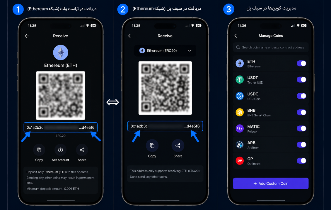 تطبیق آدرس و نمایش داراییها پس از انتقال تراست ولت به سیف پل
