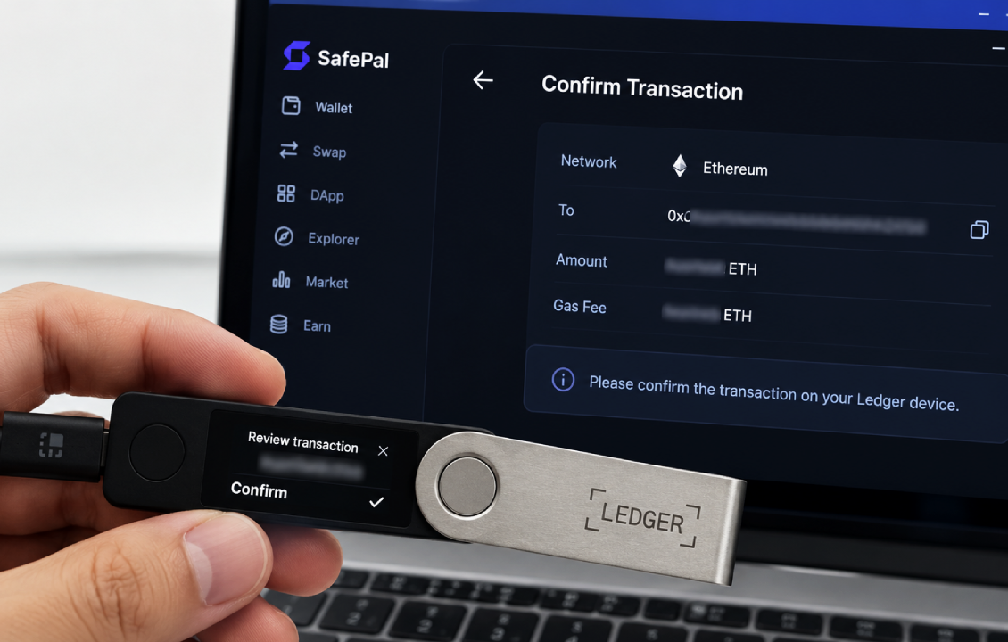 تأیید تراکنش روی Ledger پس از اتصال SafePal به Ledger