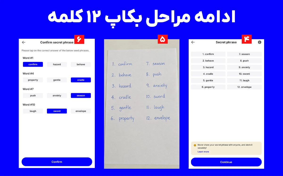 یادداشت و تایید عبارت بازیابی ۱۲ کلمهای تراست والت