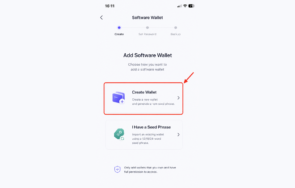 انتخاب Create Wallet برای ساخت کیف پول جدید در SafePal