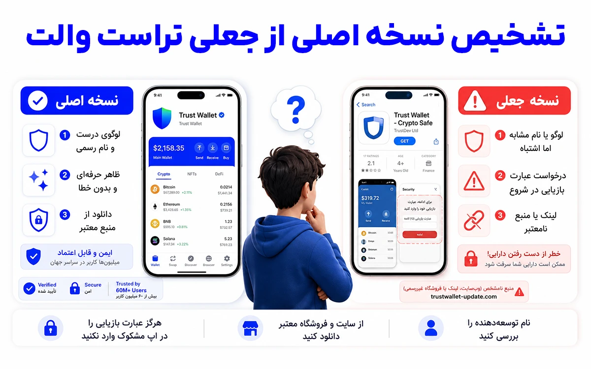 تشخیص نسخه اصلی از جعلی برای دانلود تراست والت