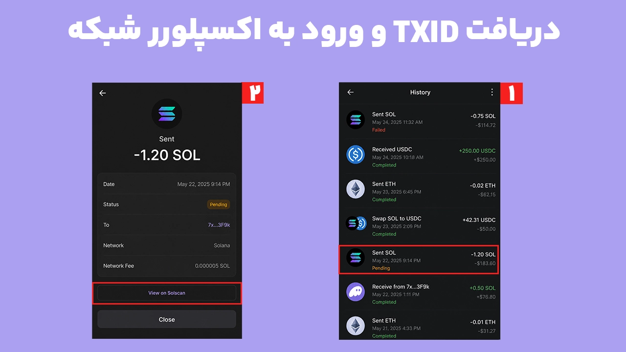 پیدا کردن TXID تراکنش فانتوم از طریق گزینه View on Solscan