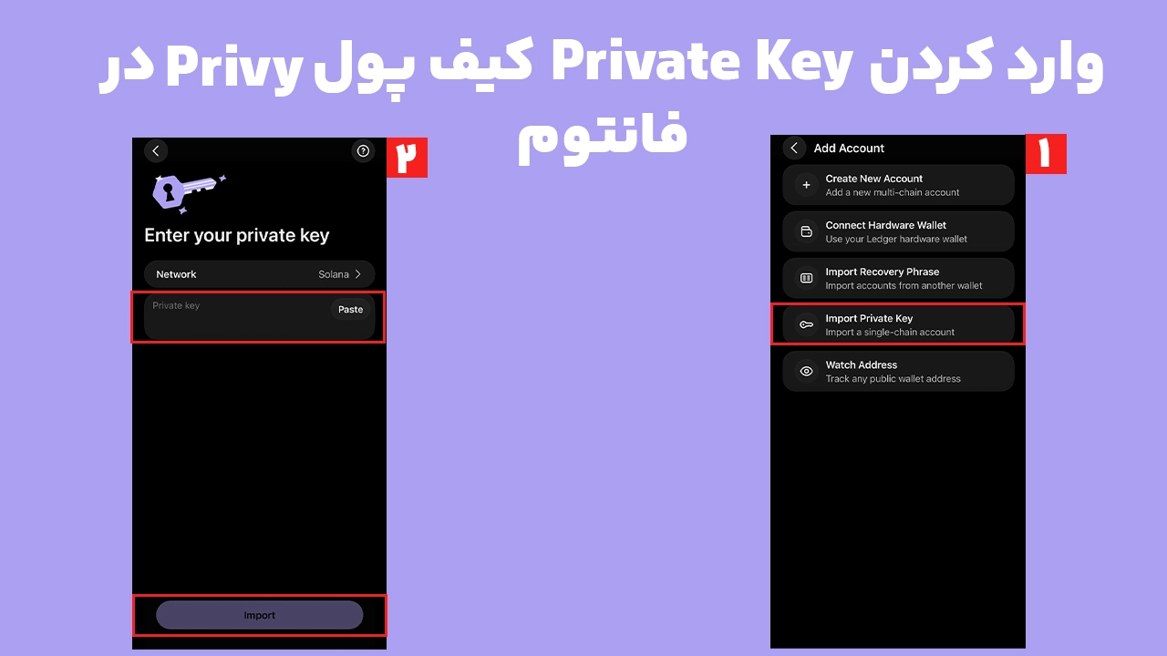 مرحله دوم: وارد کردن Private Key کیف پول Privy در فانتوم