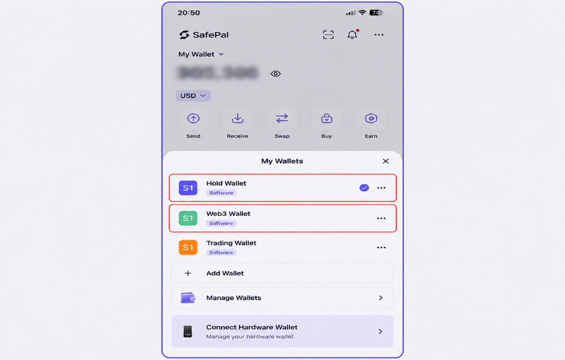 مدیریت چند حساب و کیف پول مختلف در SafePal