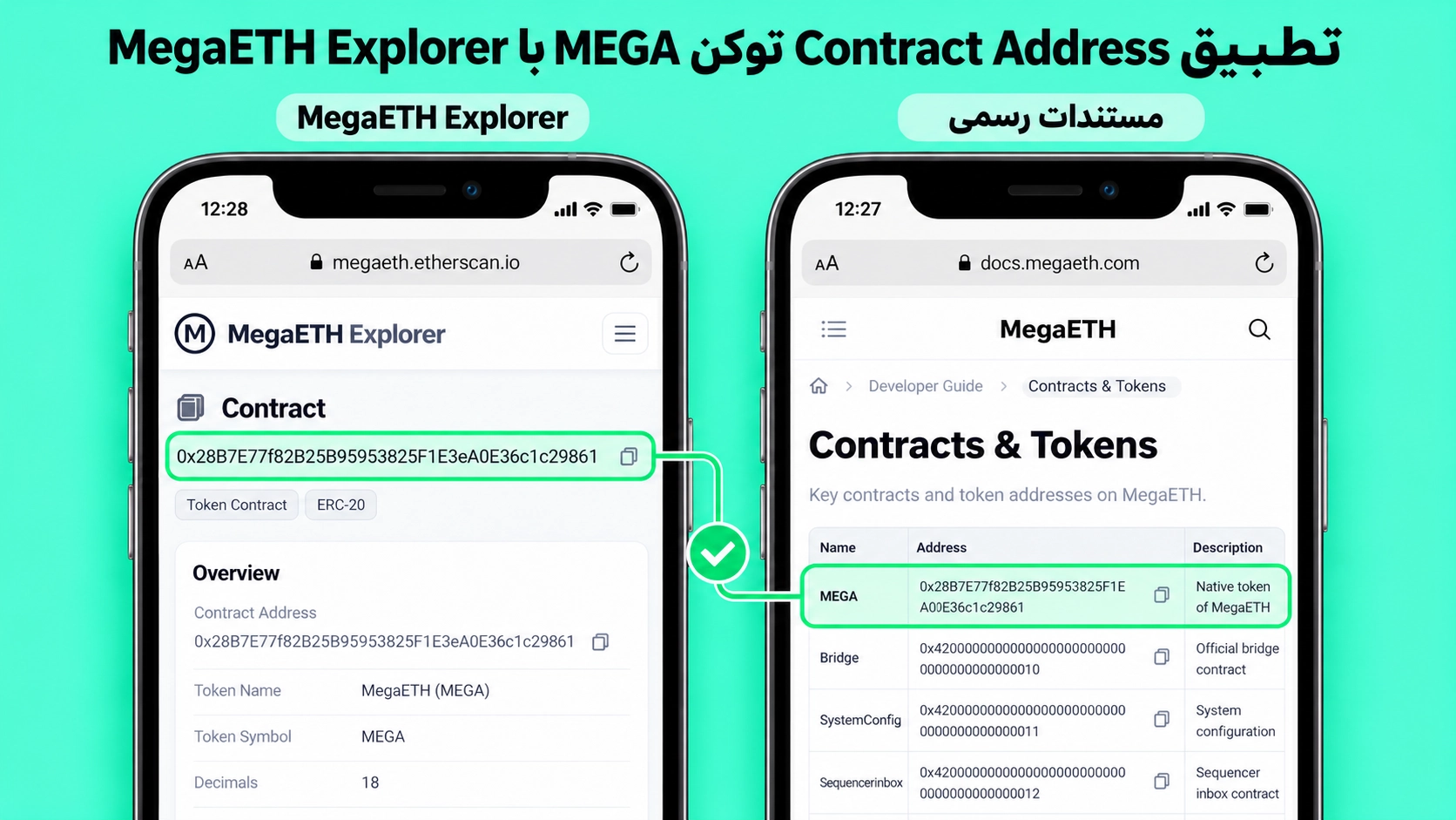 MegaETH در تراست والت؛ آموزش شبکه، انتقال توکن و Swap؛ تطبیق MEGA در مستندات MegaETH با Contract در MegaETH Etherscan