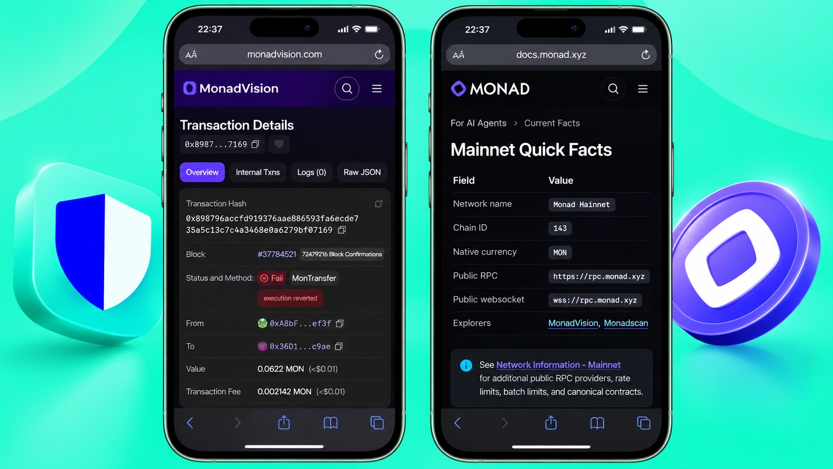 مشخصات Monad Mainnet با Chain ID 143 در کنار بررسی تراکنش عمومی در Monad Explorer