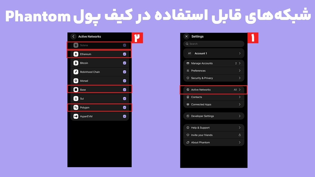 شبکههای فعال فانتوم برای سولانا و اتریوم در مقایسه فانتوم و متامسک