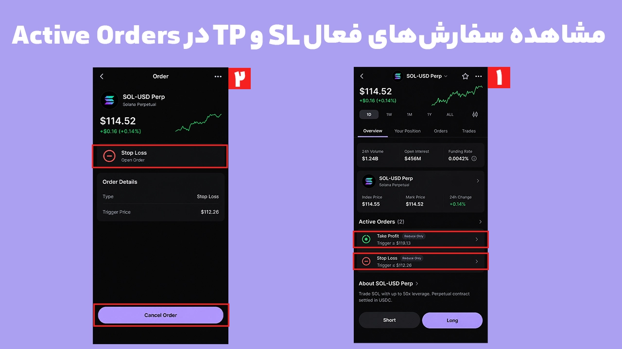 نمایش سفارشهای فعال Take Profit و Stop Loss در Perps فانتوم از بخش Active Orders