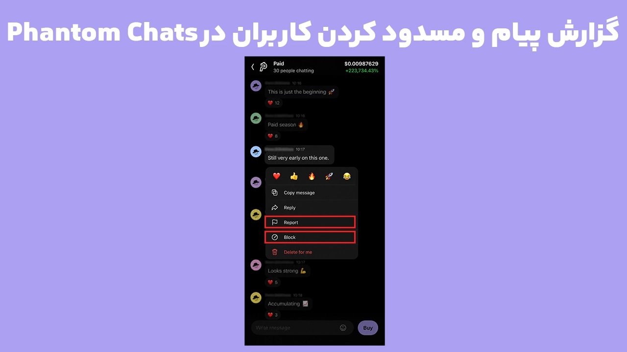 گزارش پیام و بلاک کردن کاربر در Chat فانتوم با گزینههای Report و Block