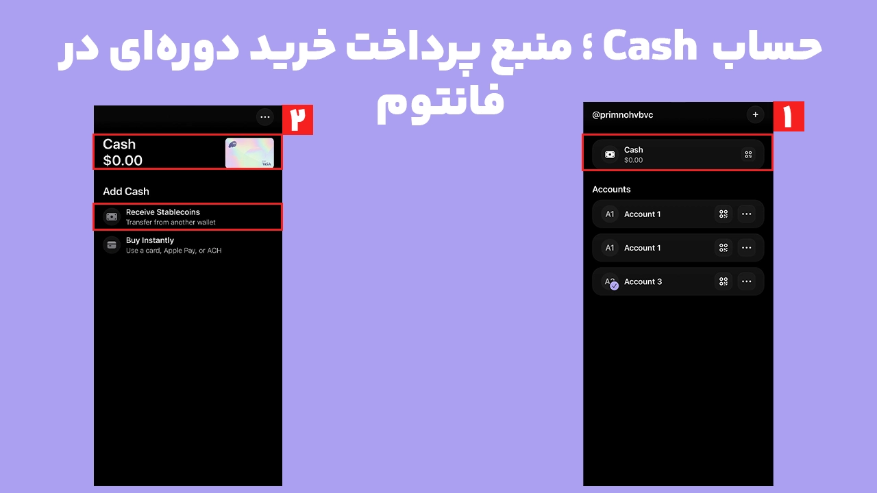 نمایش تفاوت حساب Cash و حسابهای معمولی کیف پول فانتوم برای تأمین موجودی و فعالسازی خرید دورهای DCA