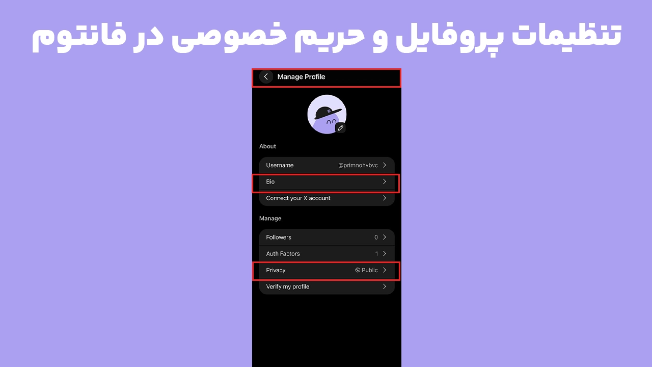 بخش Manage Profile فانتوم برای مدیریت پروفایل و تنظیمات حریم خصوصی
