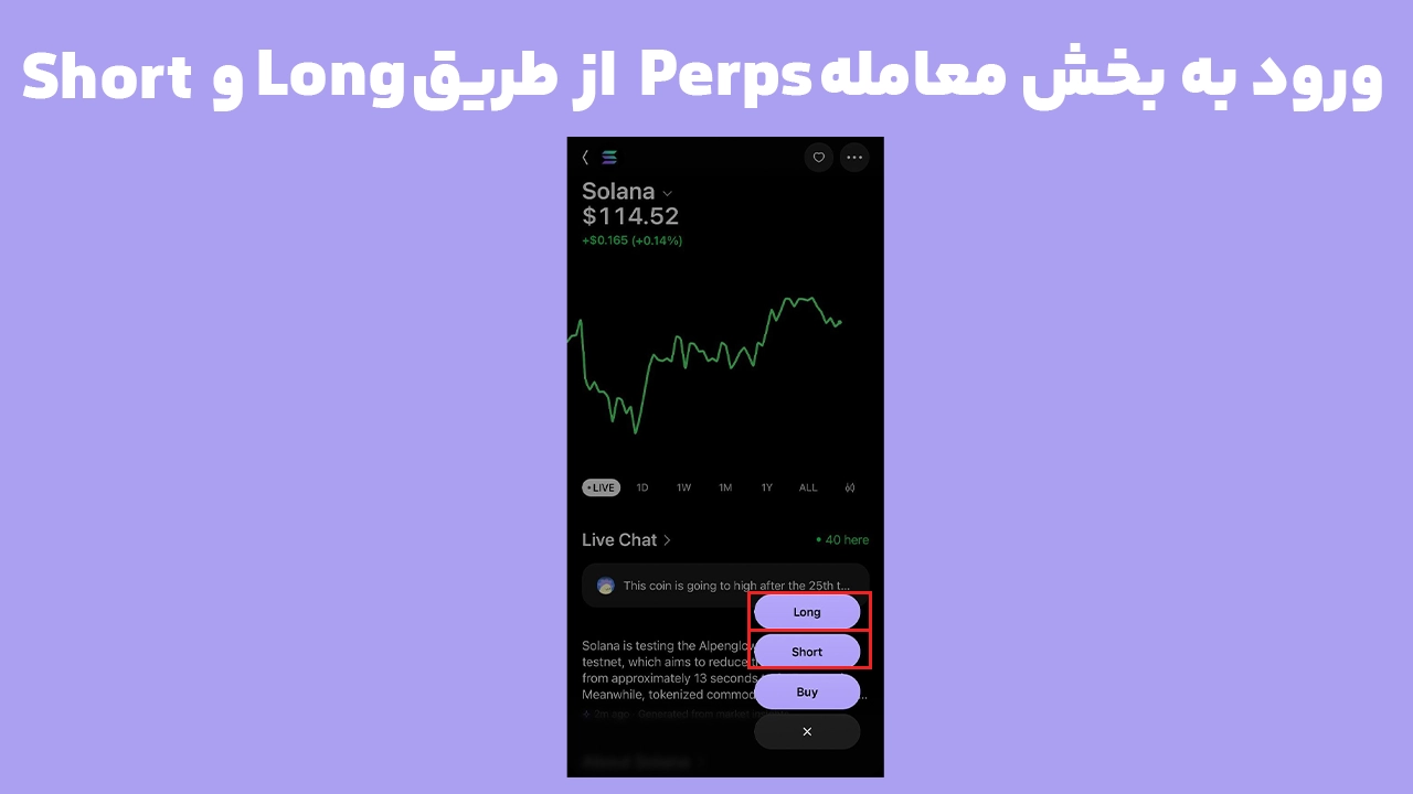 ورود به معامله Perps در فانتوم از طریق گزینههای Long و Short برای تنظیم Stop Loss در فانتوم