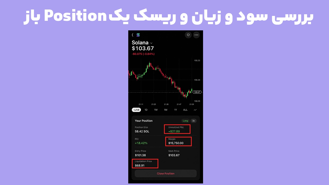 نمایش P&L، Margin و Liquidation Price در یک Position باز Perps فانتوم