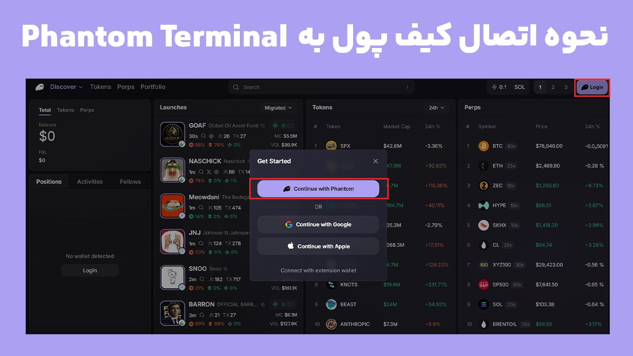 اتصال کیف پول فانتوم به Phantom Terminal برای شروع معامله در محیط ترید