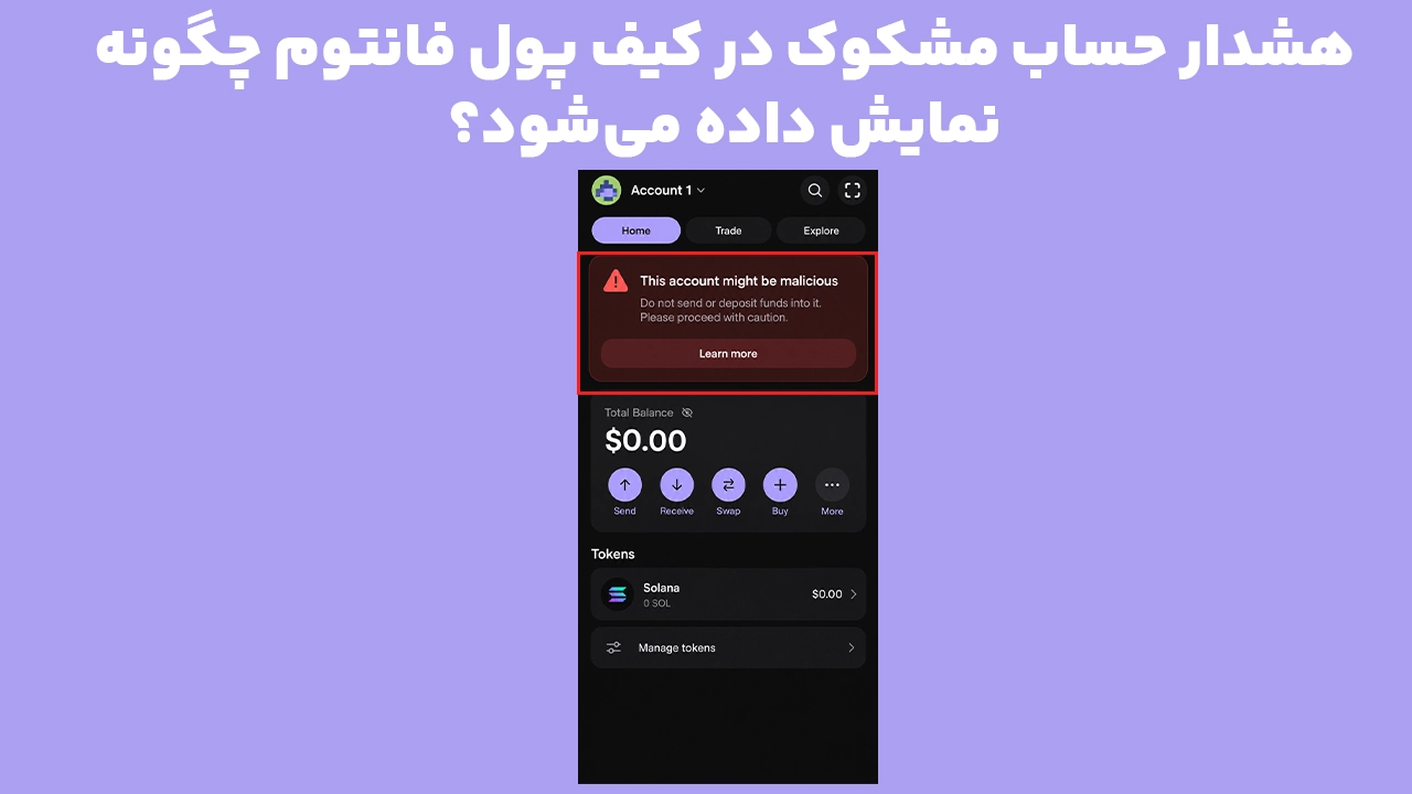 نمایش هشدار This account might be malicious برای حساب مشکوک در کیف پول فانتوم