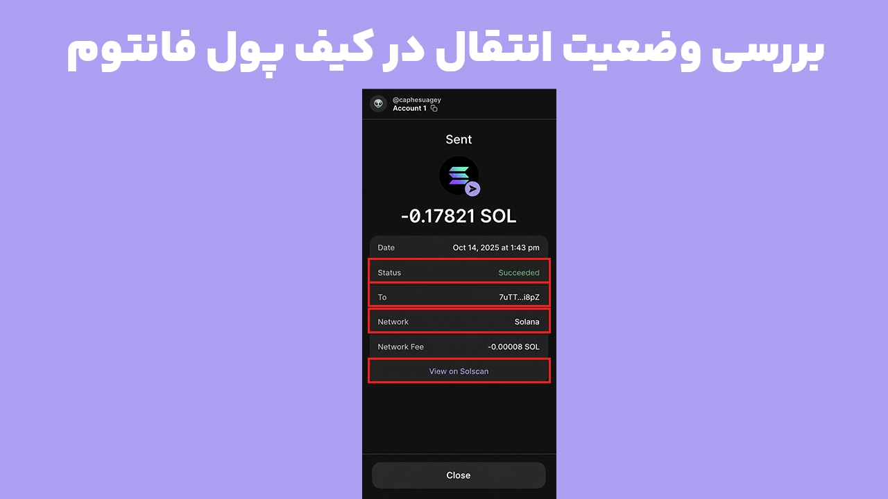 بررسی وضعیت تراکنش موفق در کیف پول فانتوم پیش از پیگیری لغو یا برگشت انتقال