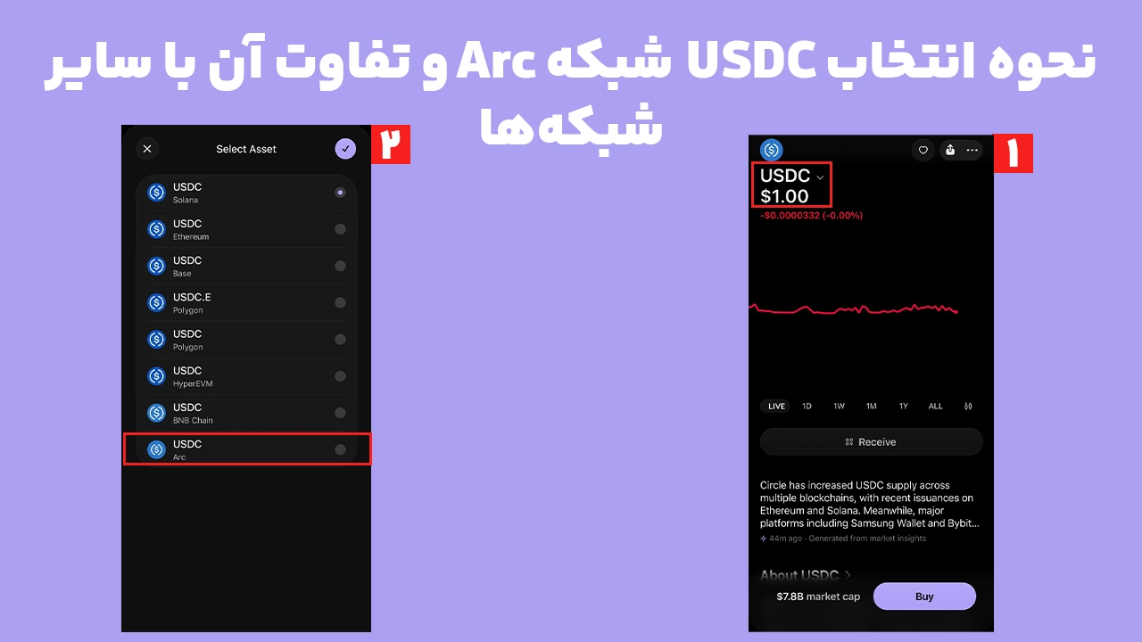نحوه انتخاب استیبلکوین USDC روی شبکه Arc در فانتوم و تشخیص آن از USDC شبکههای دیگر