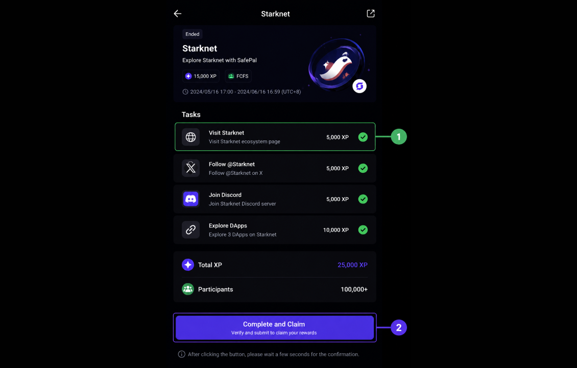 تأیید وظایف تکمیل‌شده و ثبت نهایی شرکت در ایردراپ سیف پل SafePal