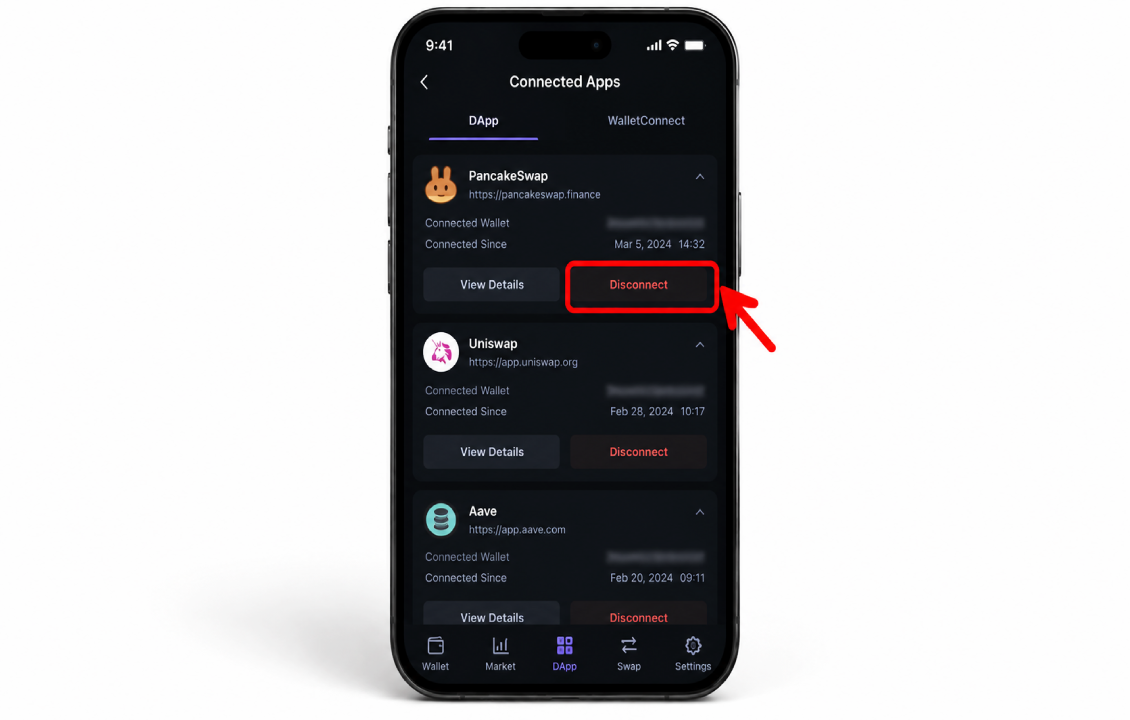 آموزش قطع اتصال DApp در سیف پل و حذف Session فعال
