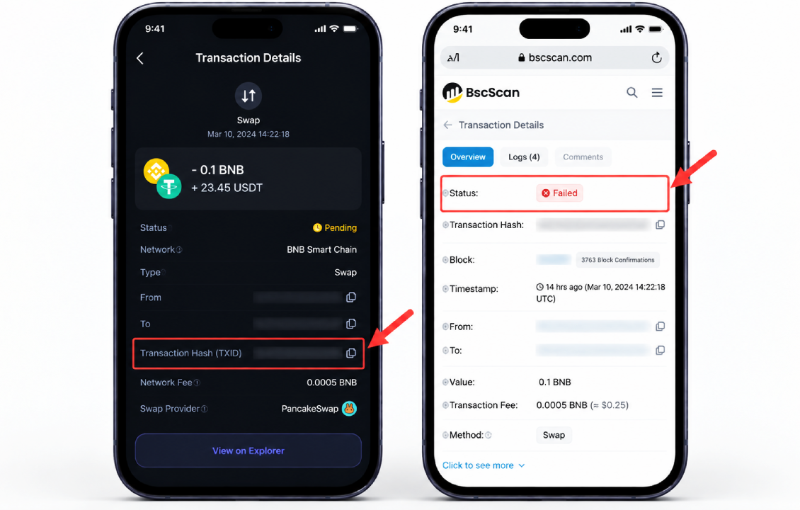 بررسی TXID برای رفع انجام نشدن سواپ در سیف پل