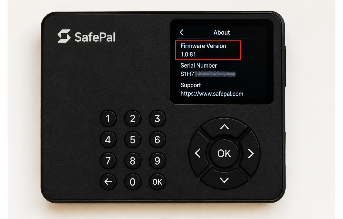 بررسی نسخه Firmware کیف پول سخت افزاری SafePal در بخش About