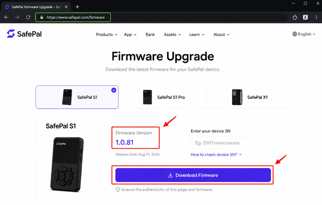 دانلود Firmware رسمی برای آپدیت سیف پل از سایت SafePal