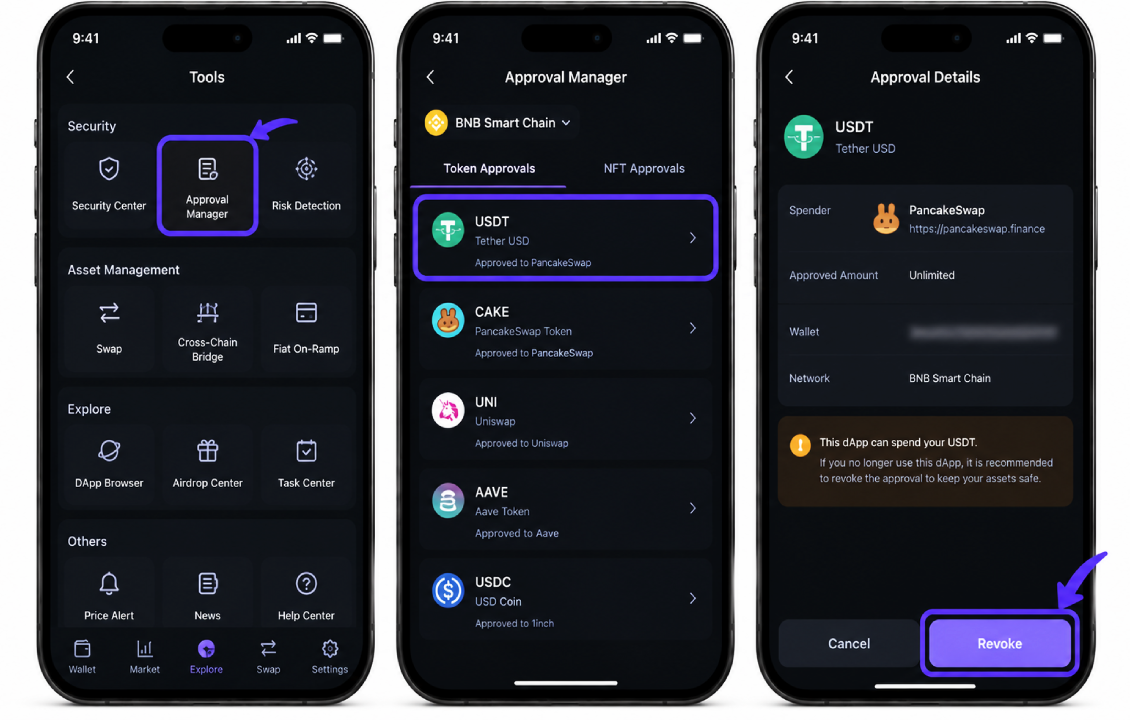 لغو دسترسی DApp در SafePal با Revoke کردن Token Approval