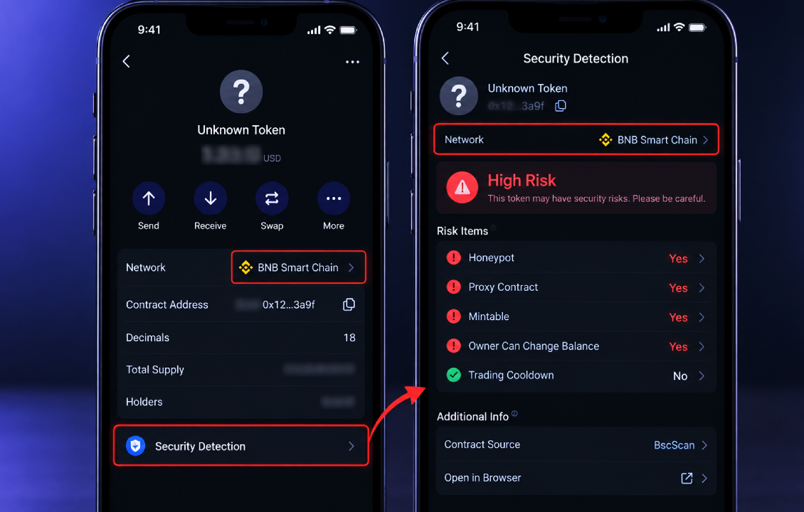 ابزار بررسی امنیت توکن در SafePal برای ارزیابی توکن ناشناس در سیف پل