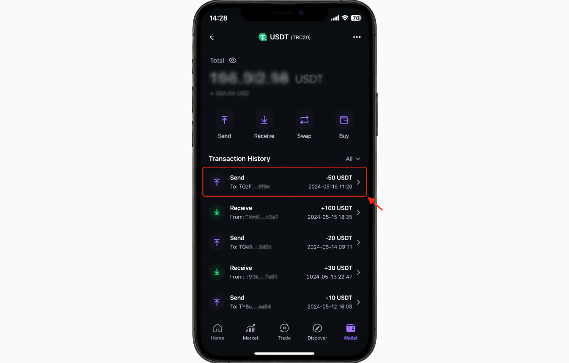 پیدا کردن TXID در سیف پل از بخش Transaction History