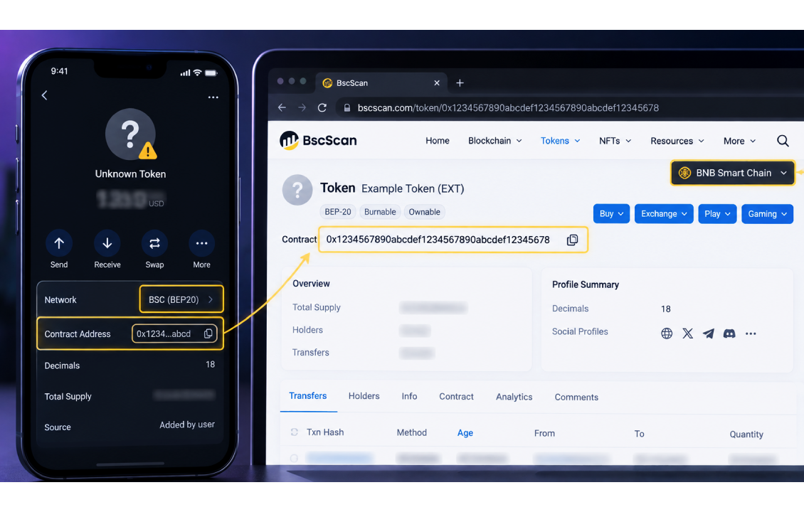 بررسی شبکه و آدرس قرارداد برای تشخیص توکن ناشناس در سیف پل