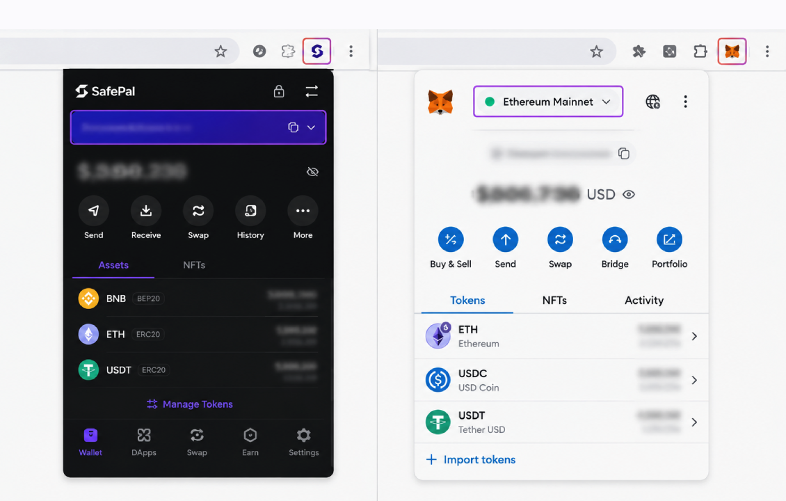 مقایسه افزونه سیف پل و متامسک برای اتصال به Web3 و DApp