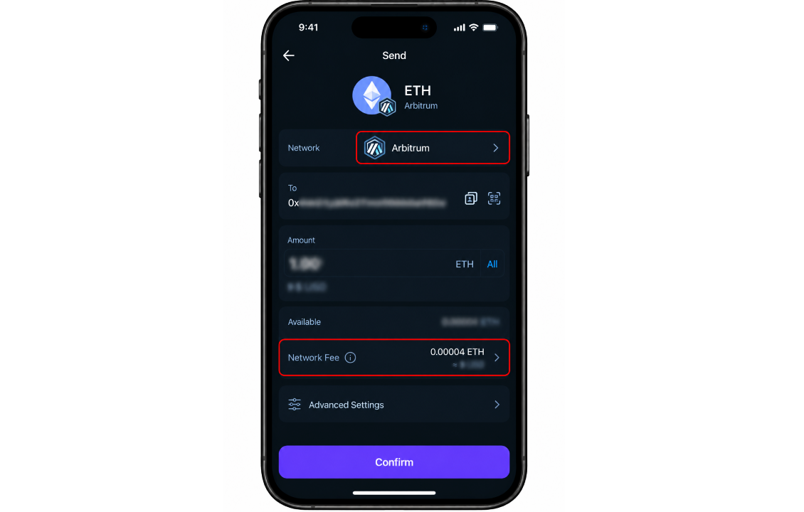 ارسال ETH روی شبکه Arbitrum در SafePal و بررسی کارمزد