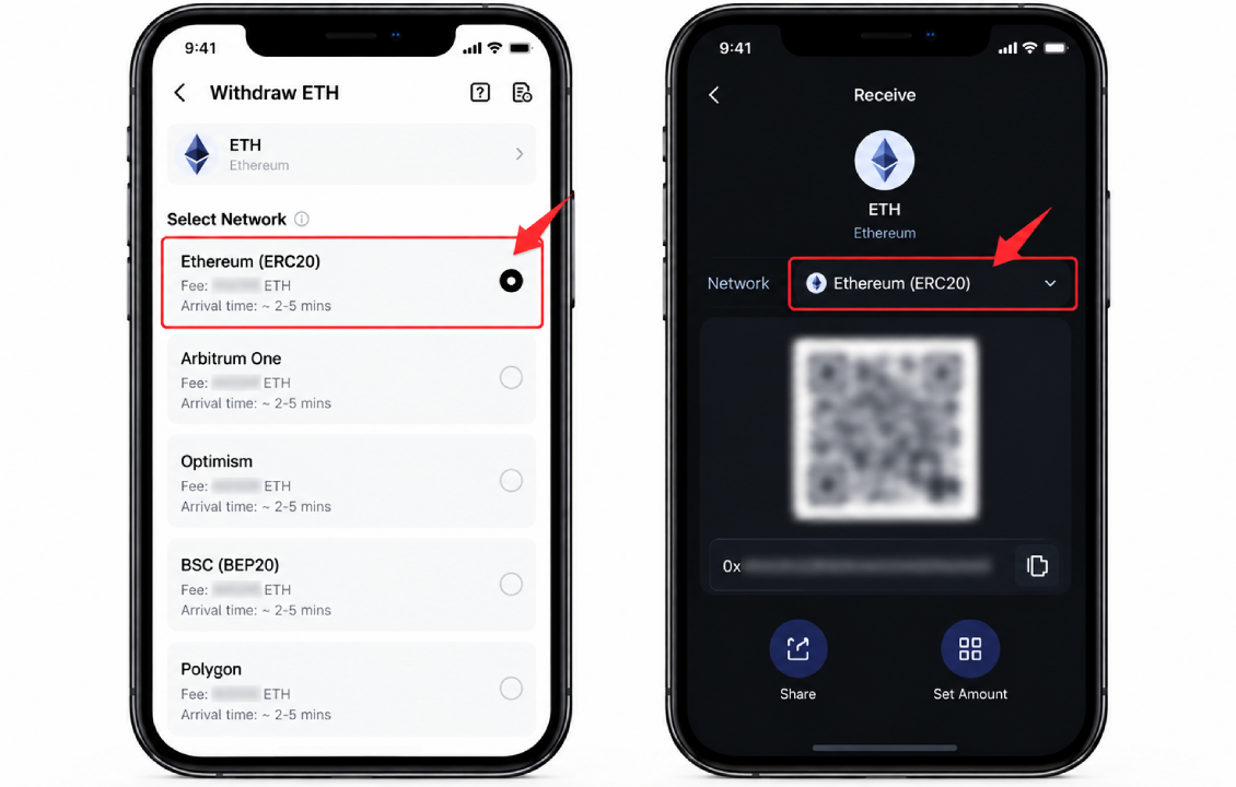 انتخاب شبکه Ethereum برای انتقال اتریوم از صرافی به سیف پل