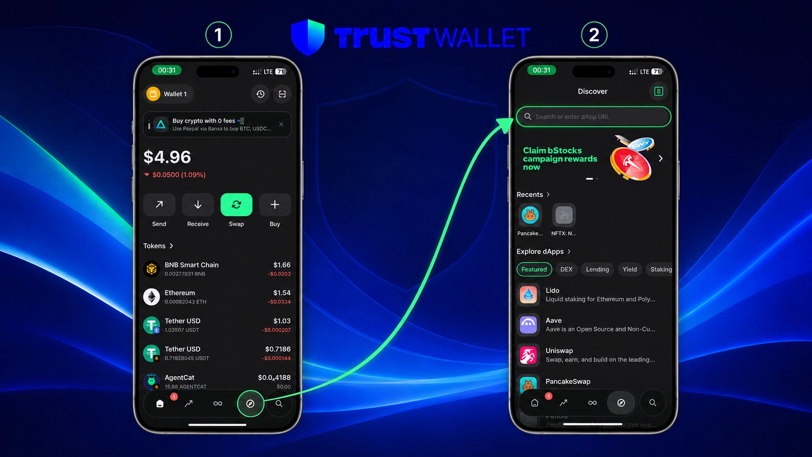 مرورگر DApp تراست والت چیست؟ آموزش استفاده از DApp Browser، آموزش ورود به مرورگر DApp تراست والت از بخش Browser و Discover