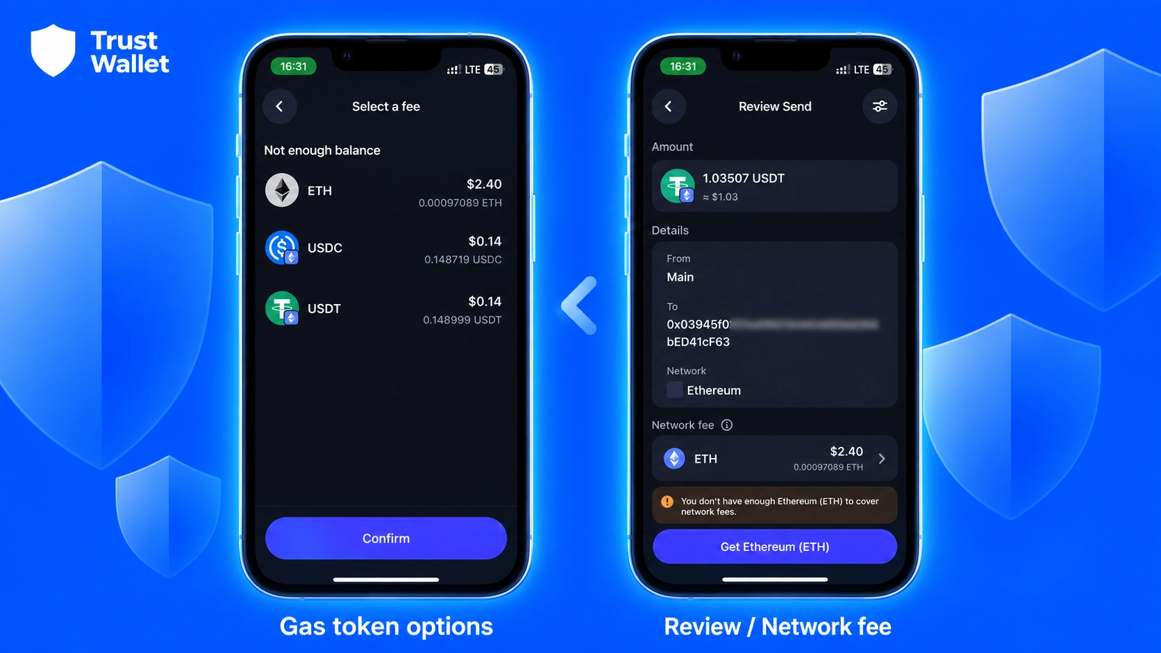 پرداخت کارمزد با USDT یا USDC از طریق FlexGas تراست والت