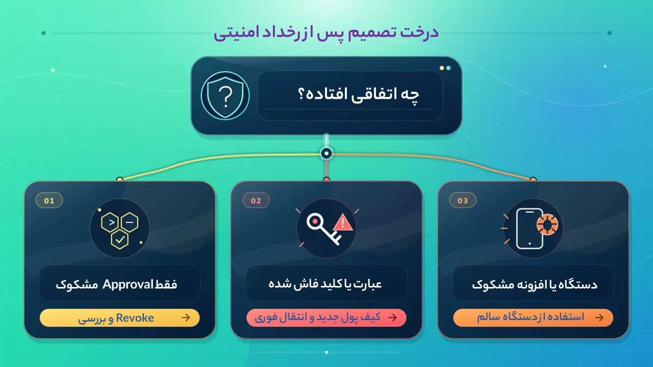 درخت تصمیم هک‌شدن بر اساس Approval، عبارت بازیابی و دستگاه آلوده: تراست والت هک شده یا عبارت بازیابی لو رفته؛ چه کنیم؟