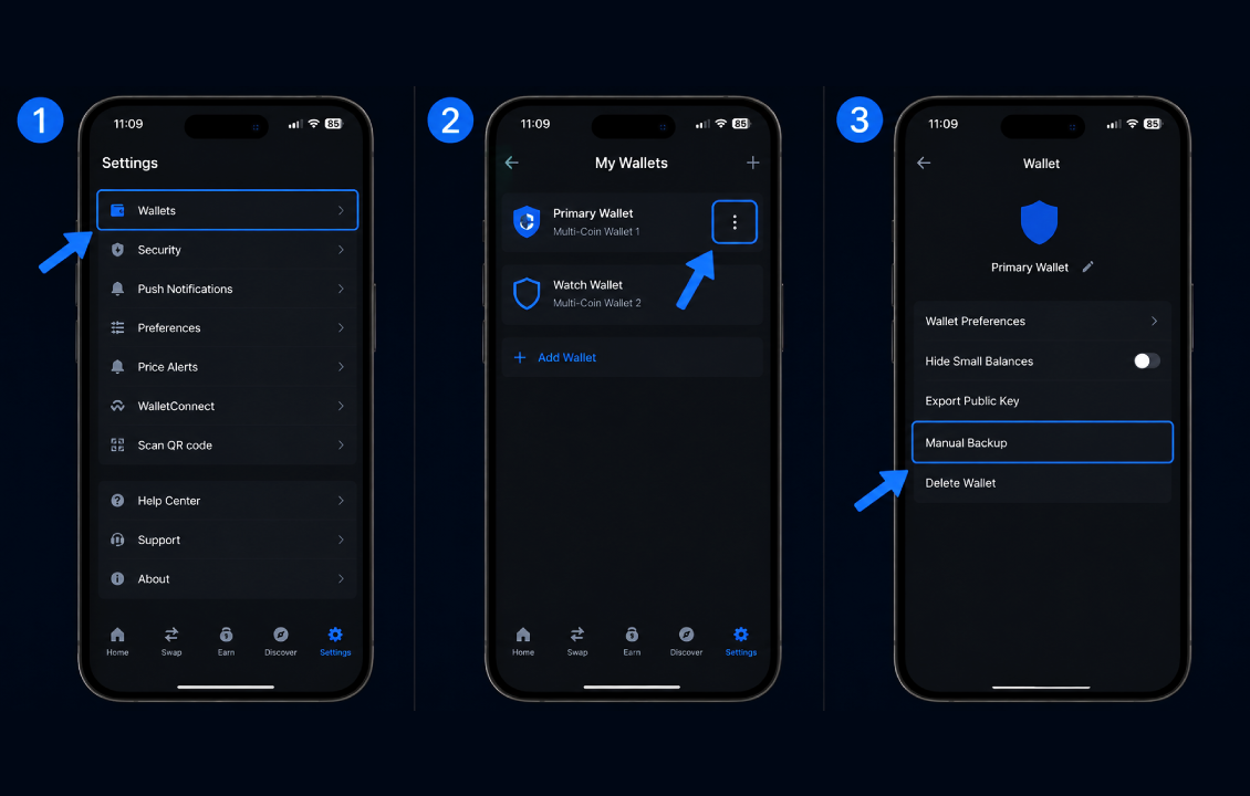 مسیر مشاهده عبارت بازیابی Trust Wallet برای انتقال تراست ولت به سیف پل