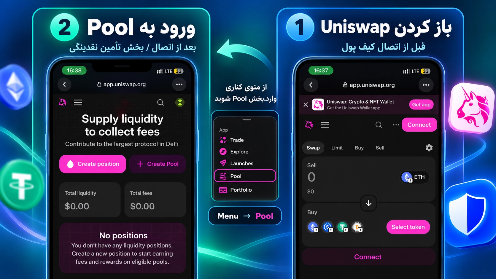 استخر نقدینگی با تراست والت؛ LP Token و Impermanent Loss چیست؟ اتصال Trust Wallet به Uniswap، ورود به Pool و تأمین نقدینگی