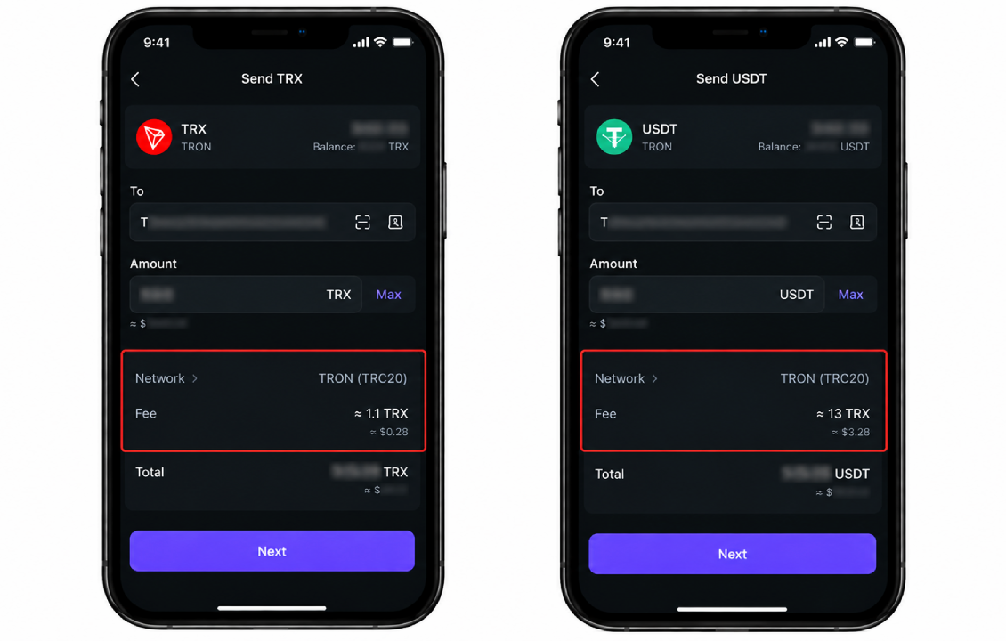 تفاوت کارمزد TRX و USDT TRC20 هنگام استفاده از ترون در سیف پل