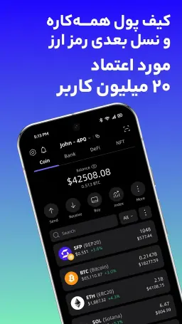 نمای صفحه اصلی و مدیریت امن دارایی‌ها پس از دانلود سیف پل والت